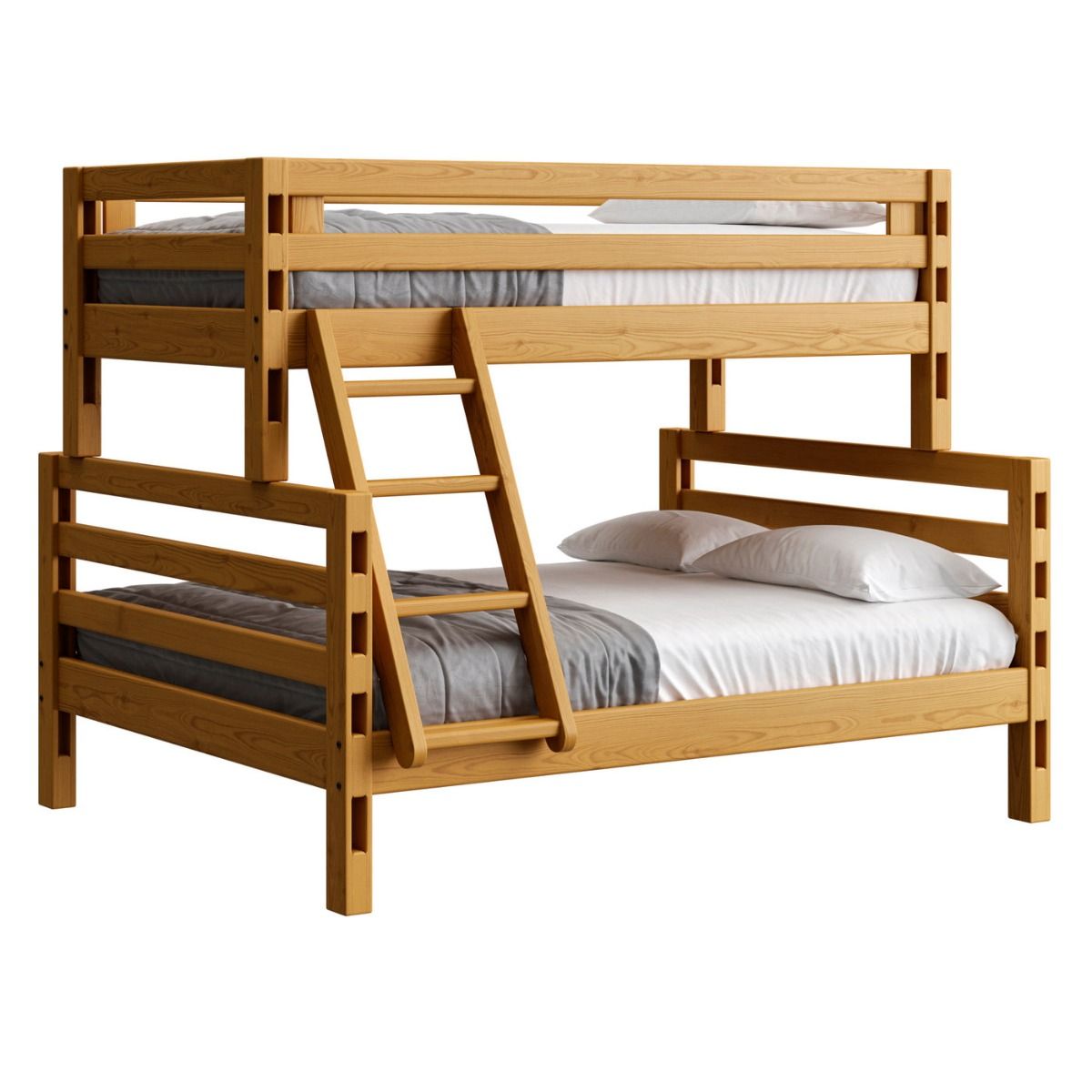 Solid Wood Bunk Bed - Ladder Design - w Offset Top n Ladder - Single XL over Queen