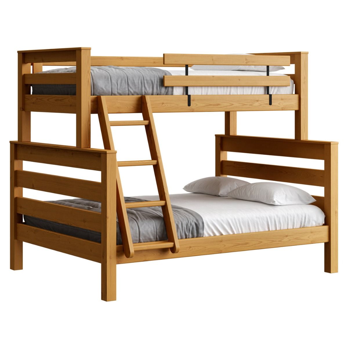 Solid Wood Bunk Bed - Timber Design - w Offset Top n Ladder - Single XL over Queen - 72" H