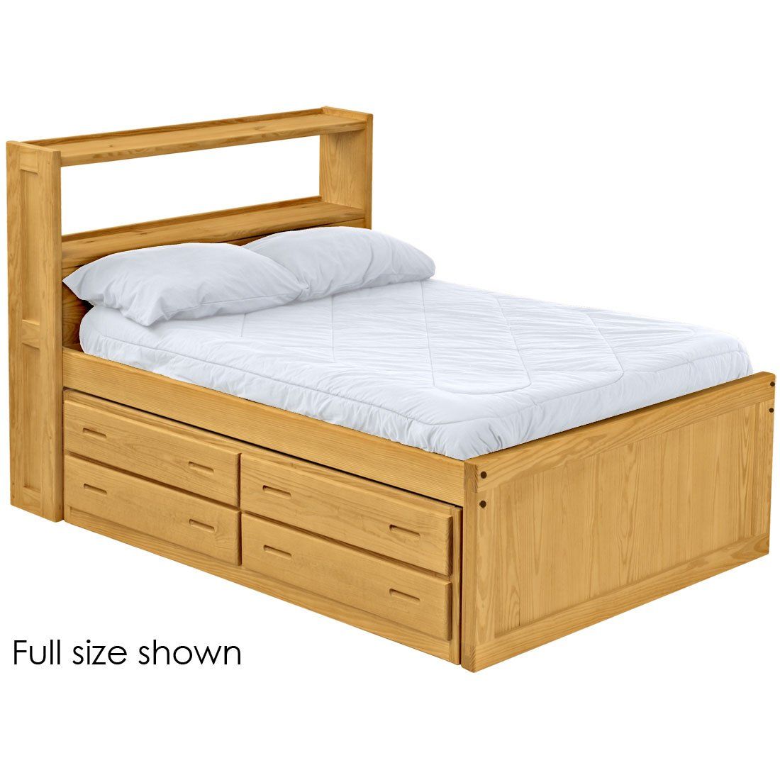 Solid Wood Captain Bed - Panel Design - w Bookcase HB n 4 Drawer unit