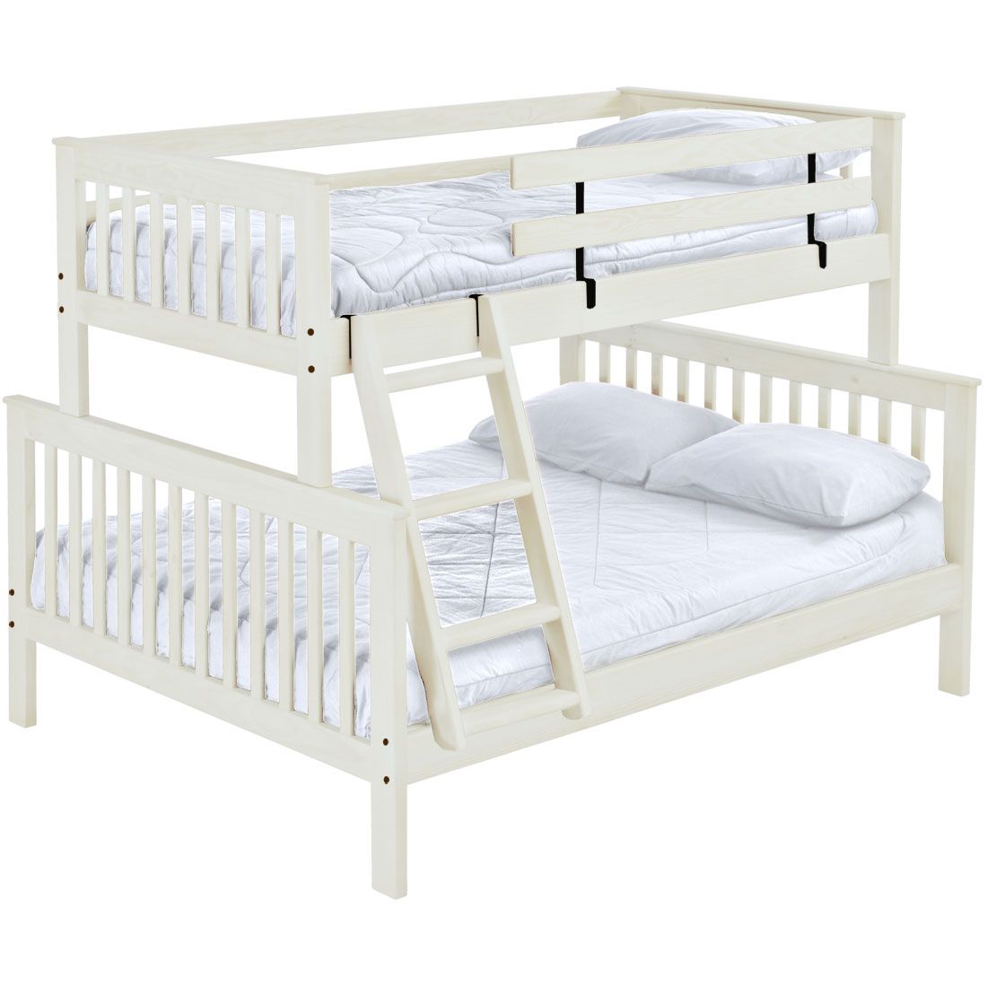 Solid Wood Bunk Bed - Mission Design - w Offset Top n Ladder - Single XL over Queen