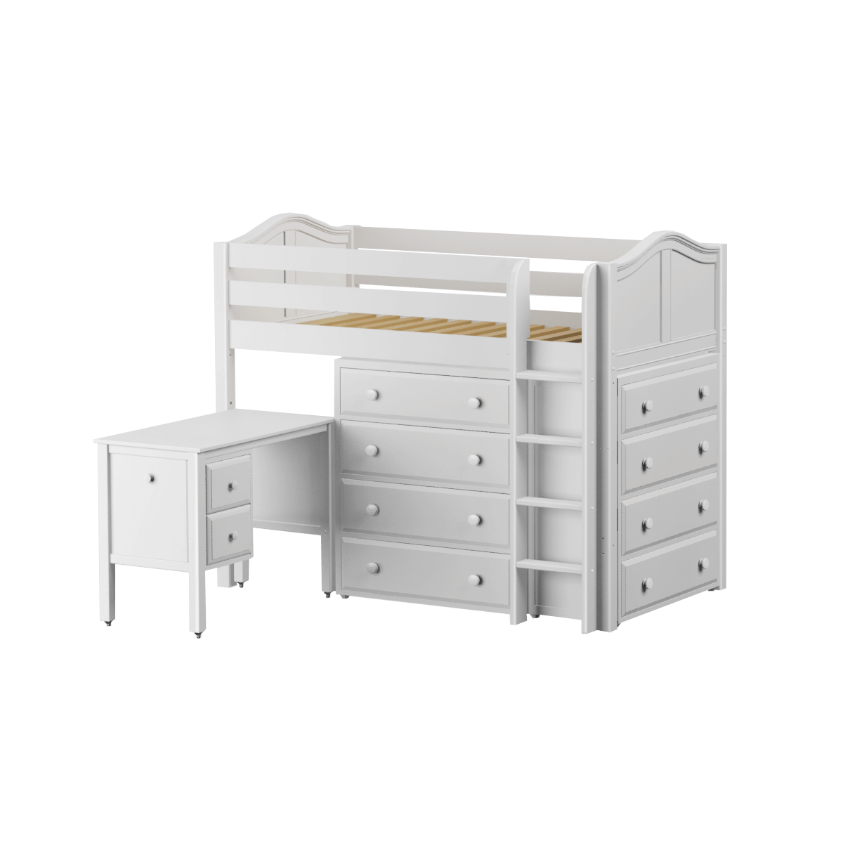 Solid Wood Loft Storage Bed w Vertical Ladder, Desk and 2 Dressers - Modular Design - 61" H