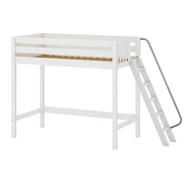 Solid Hardwood Loft Bed w Angle Ladder on End - Modular Design - 71" H