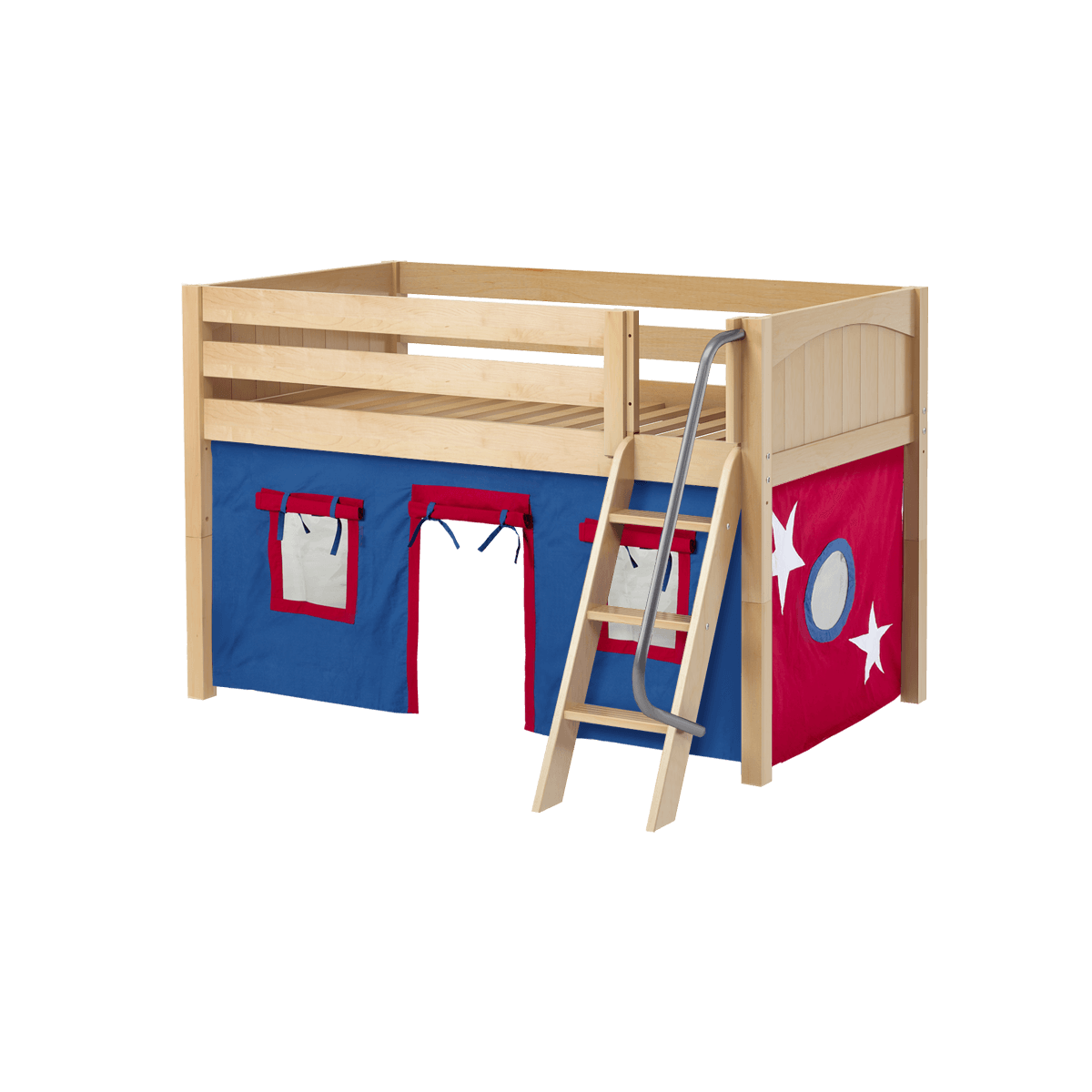Solid Wood Loft Bed w Angle Ladder and Curtain - Modular Design