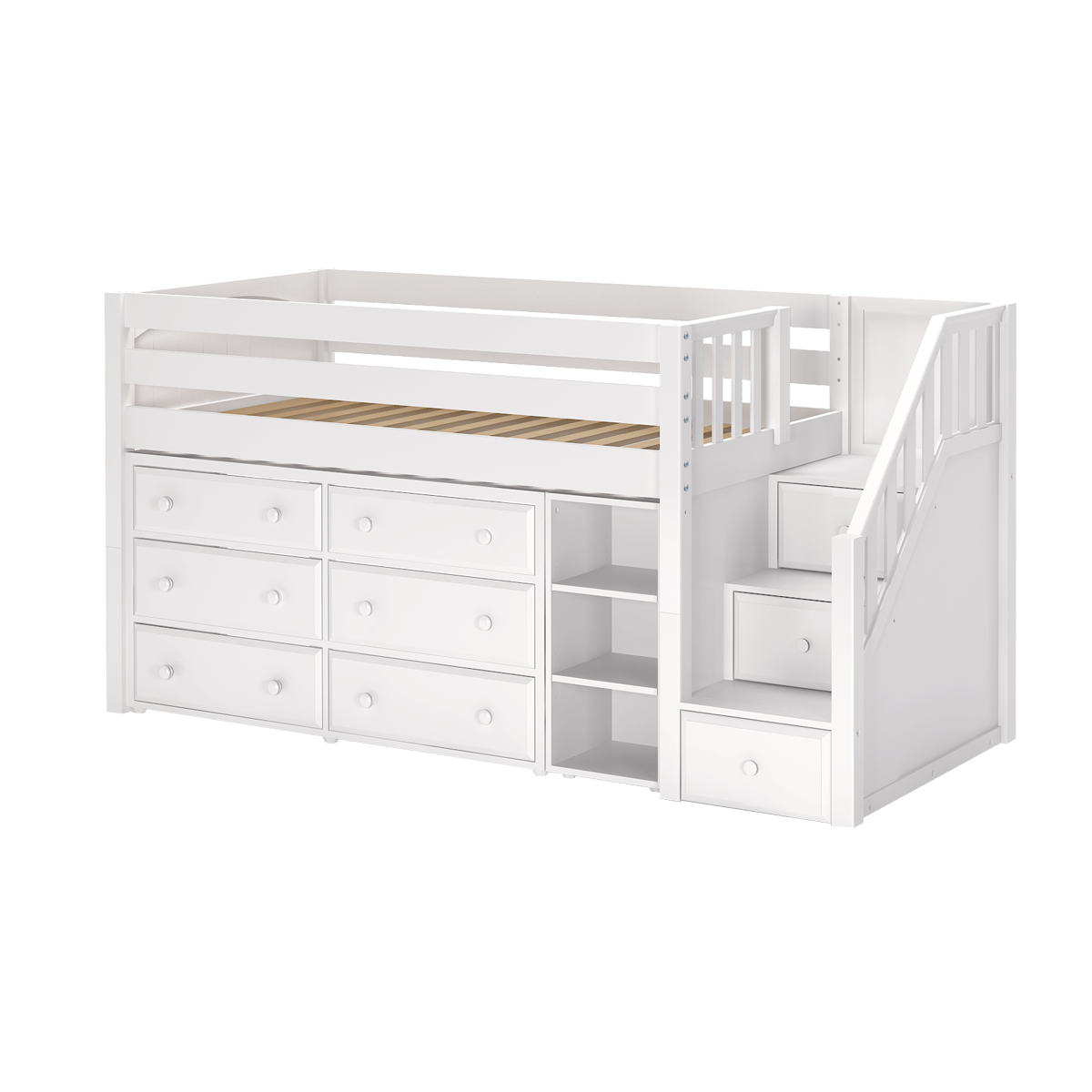Solid Wood Storage Loft Bed - Staircase, Dresser, Bookcase - Modular Design