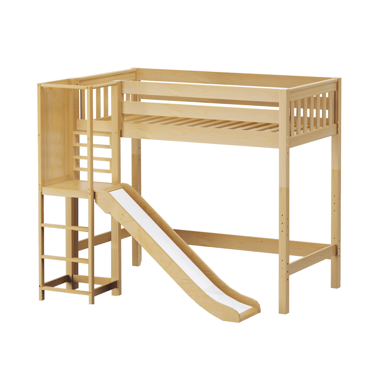 Solid Wood Loft Bed w Slide Platform Side - Modular Design