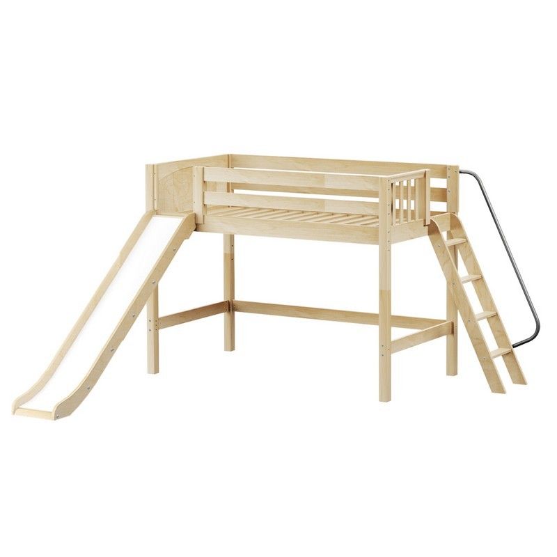 Solid Wood Loft Bed w Angle Ladder on End and Slide - Modular Design