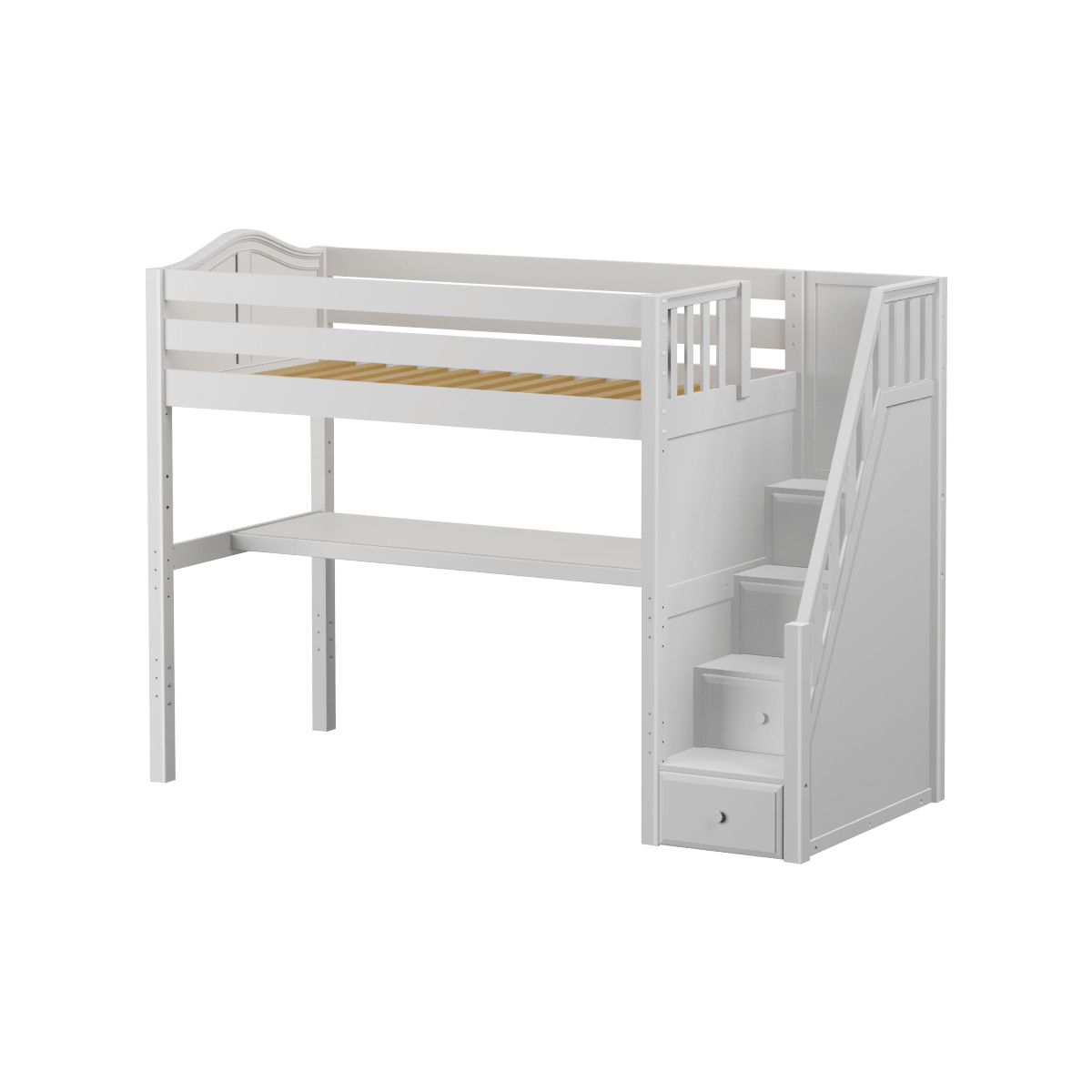Solid Wood Loft Bed w Staircase and Long Desk - Modular Design