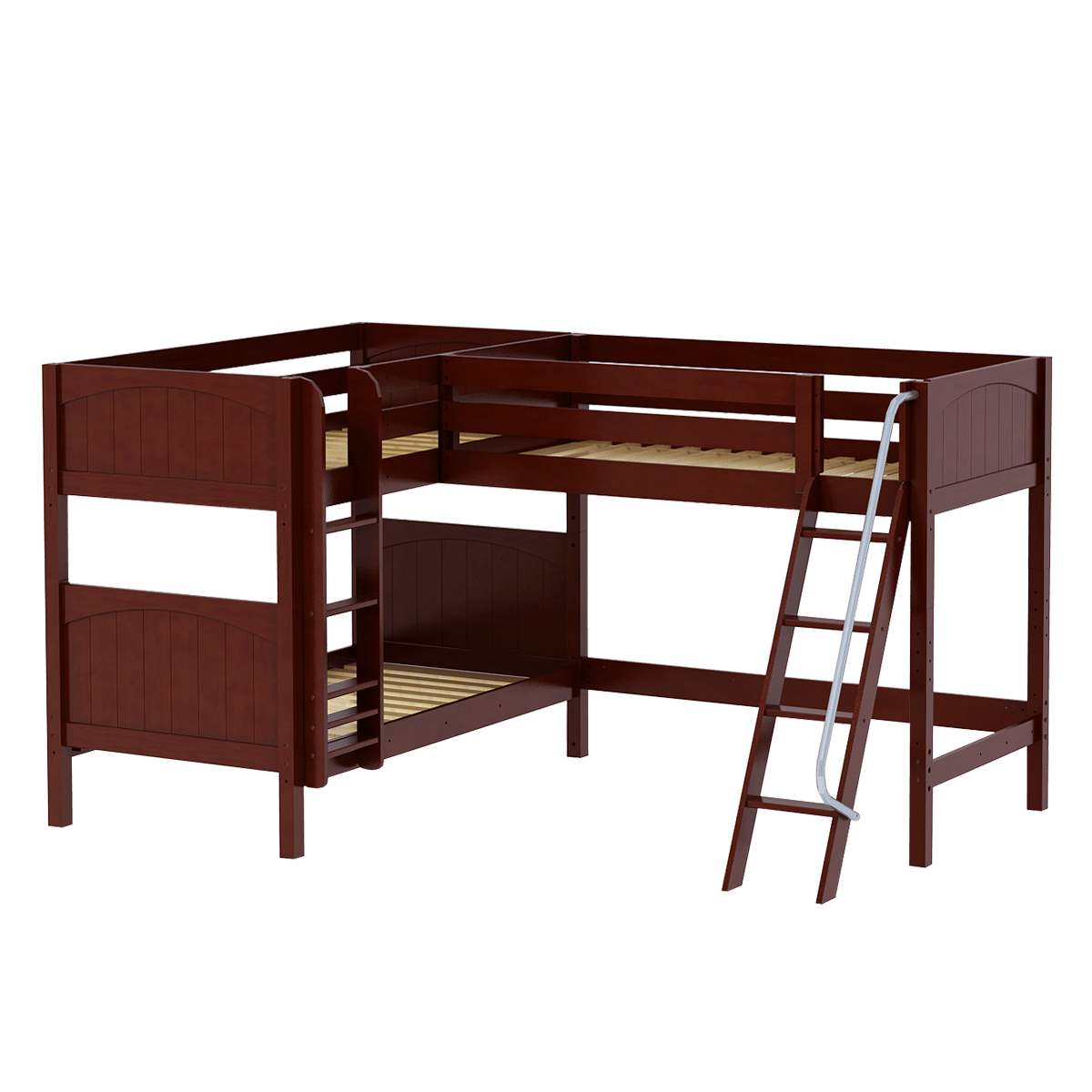 Solid Wood Corner Loft Bunk Bed w Ladders - Modular Design