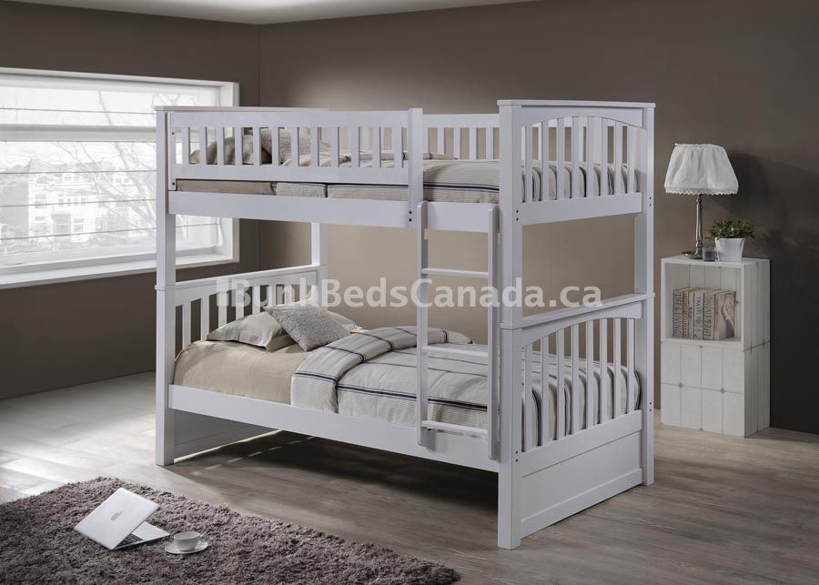 Duncan Bunk Bed, Single over Single in White Finish, Straight ladder, 70" Height, Solid Hardwood